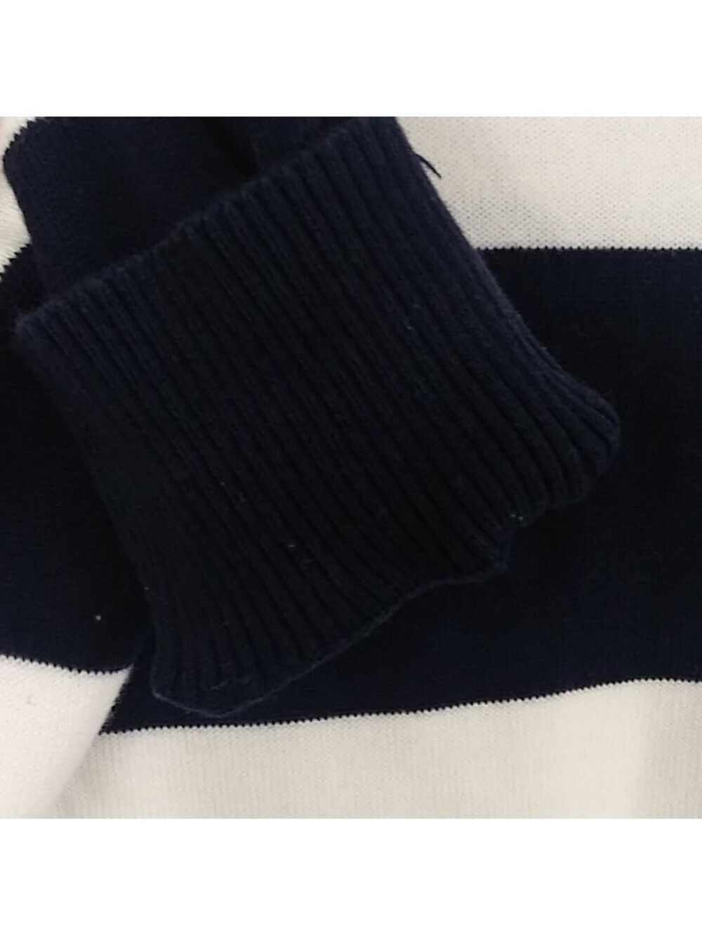 G.H. Bass & Co. White Blue Striped Scoop Neckline Long Sleeve Pullover Sweater - Picture 4 of 6